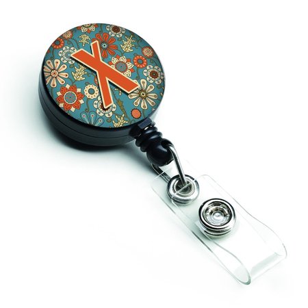 CAROLINES TREASURES Letter x Flowers Retro Blue Retractable Badge Reel CJ2012-XBR